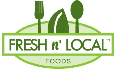 Fresh n' Local Foods logo featuring green utensils and a leaf design