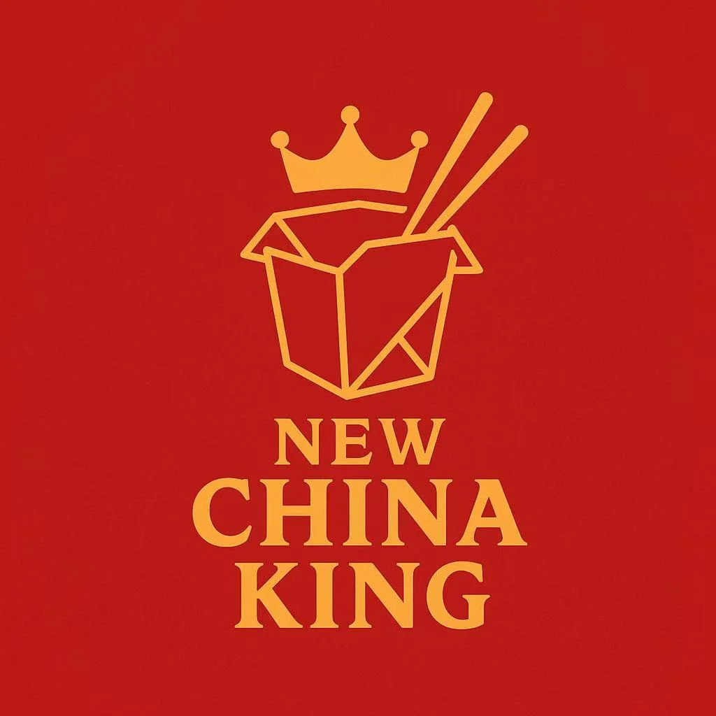 Logo of New China King restaurant featuring a takeout box and crown