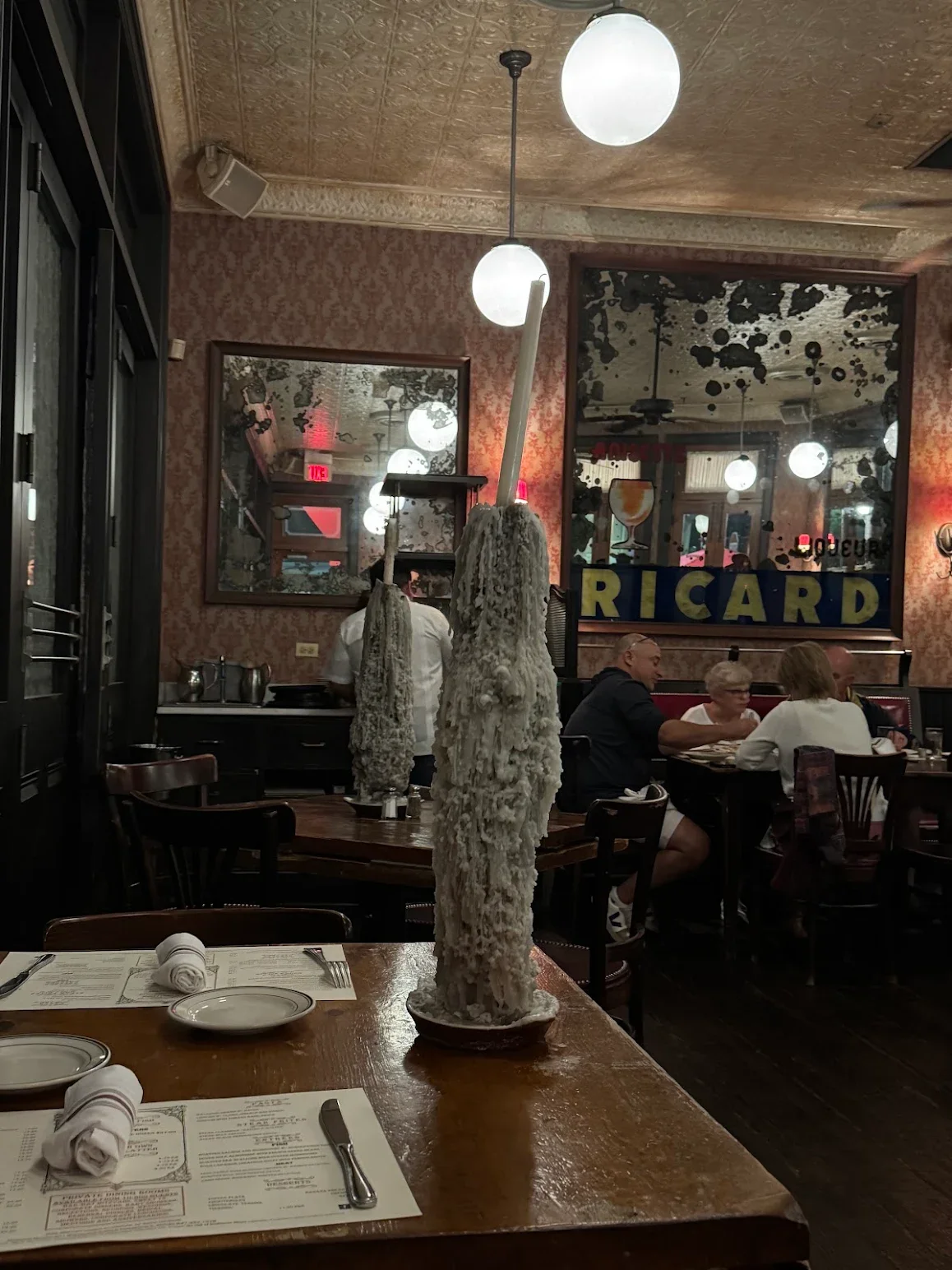 Cozy restaurant interior with vintage decor and unique lighting fixtures