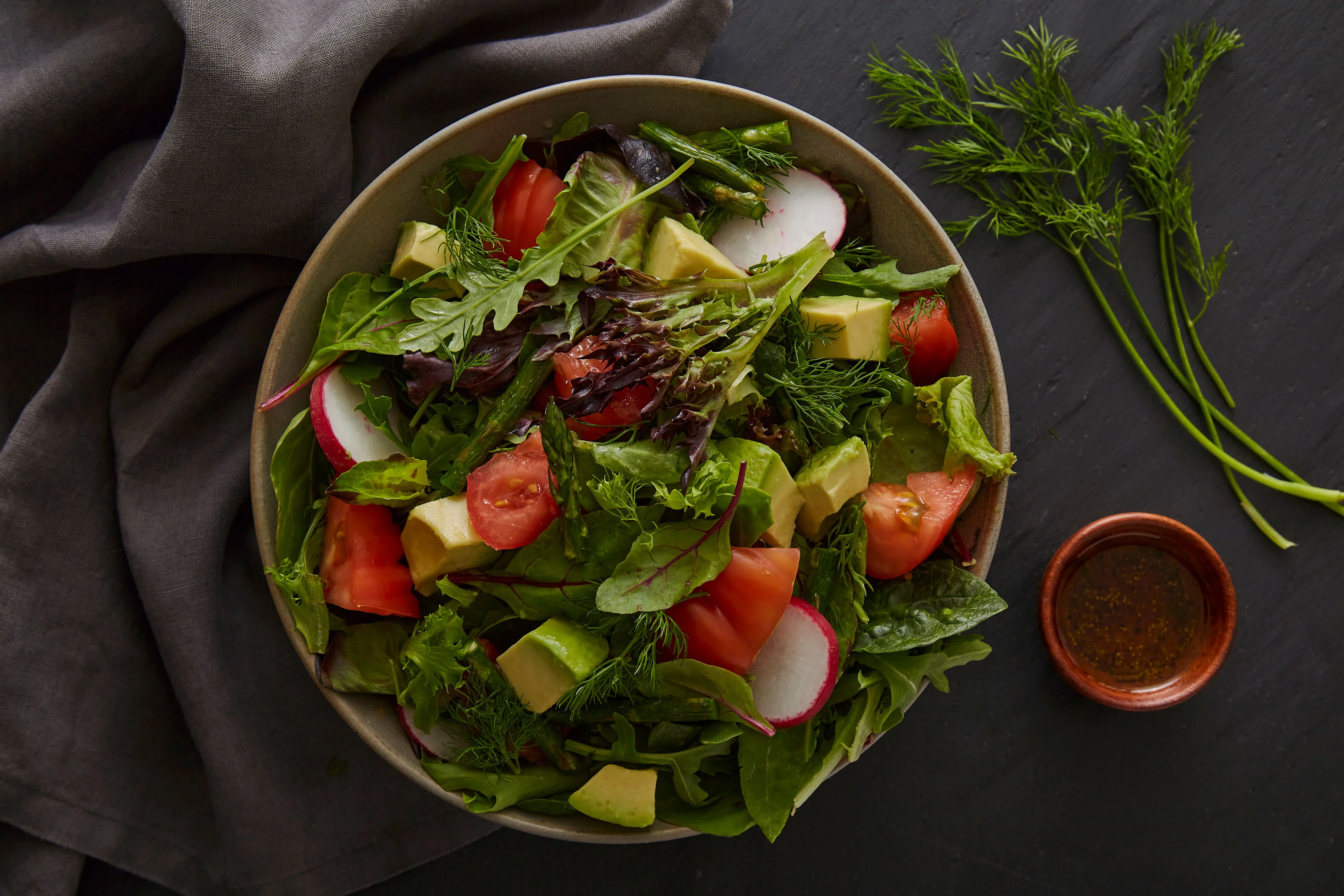 Fresh garden salad with mixed greens and vegetables