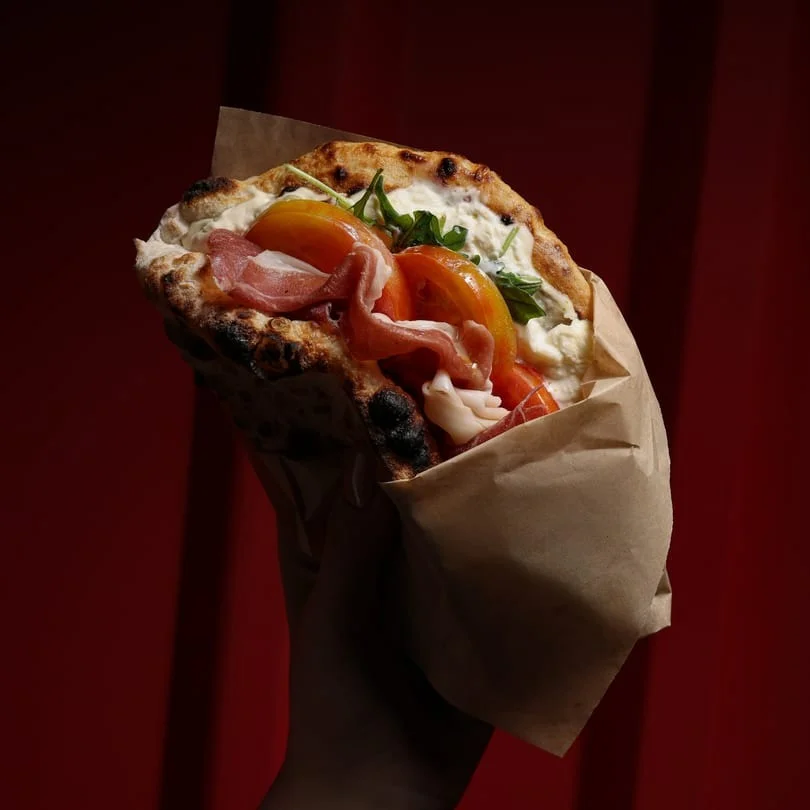 Italian focaccia sandwich with fresh toppings