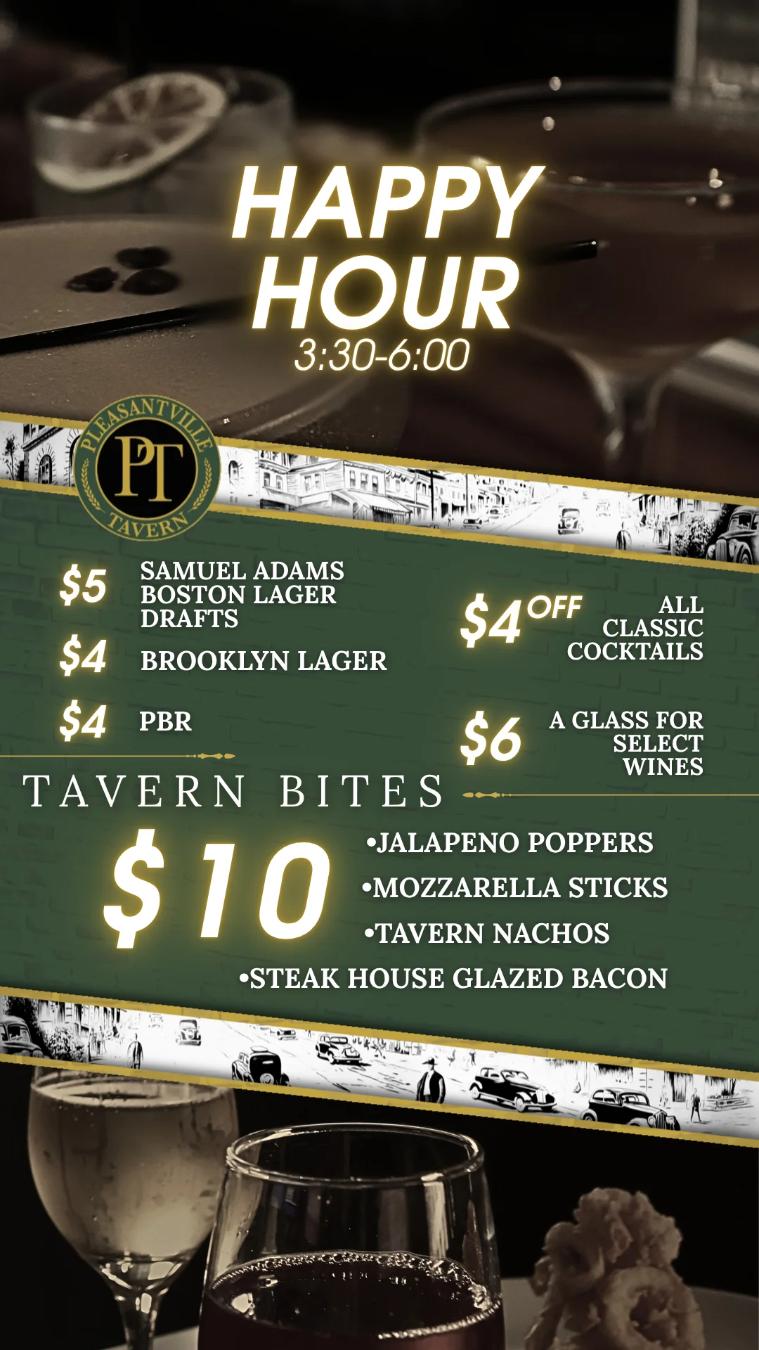 Cocktail menu featuring summer drink specials for girls' night out