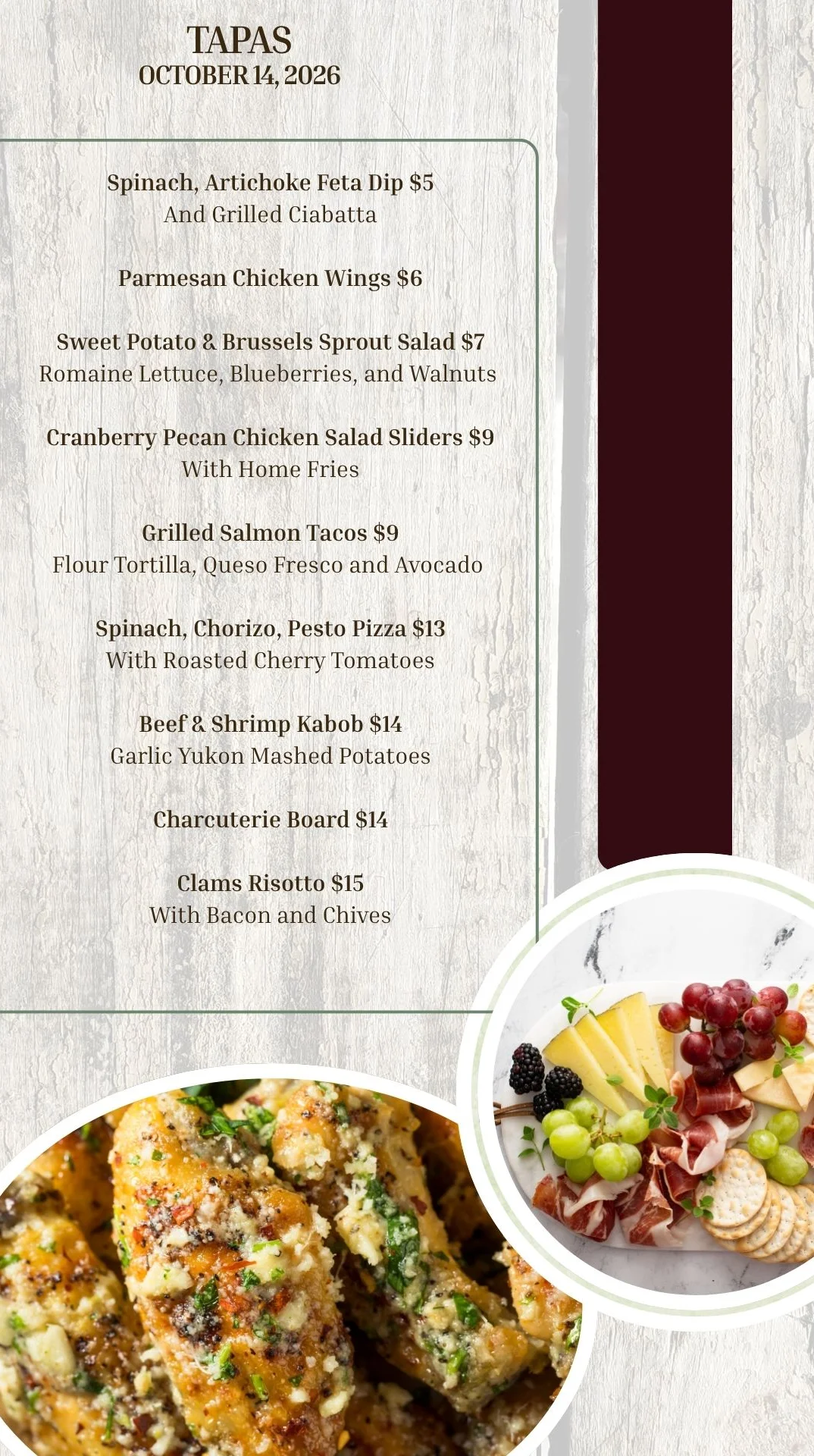 Spanish tapas menu featuring a beautifully arranged charcuterie board