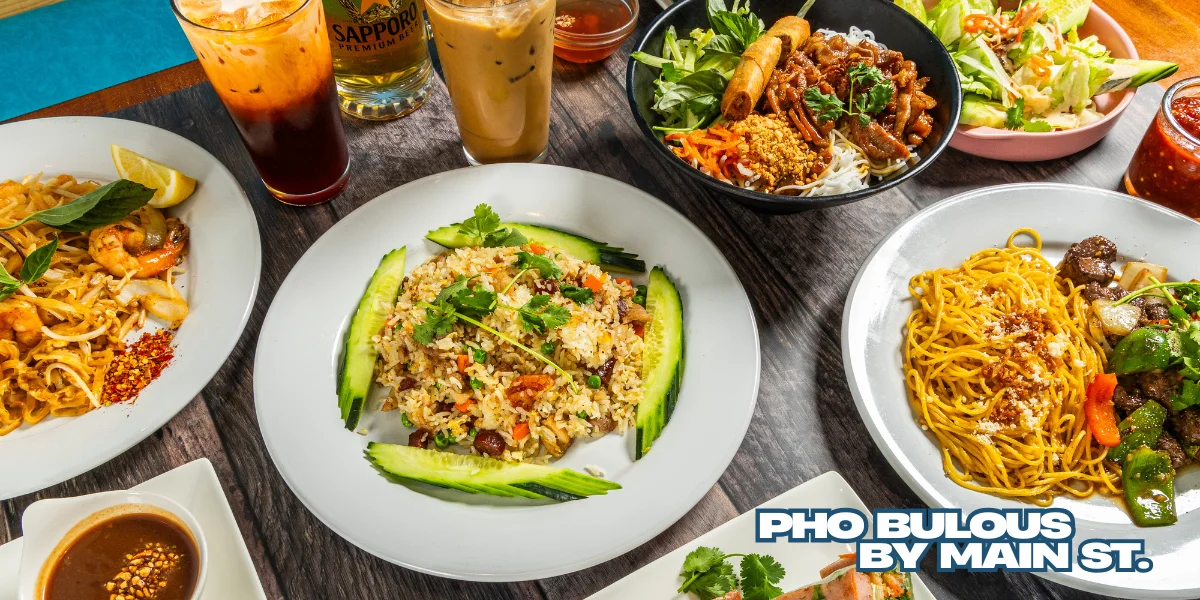 Assorted Asian dishes including fried rice and noodles