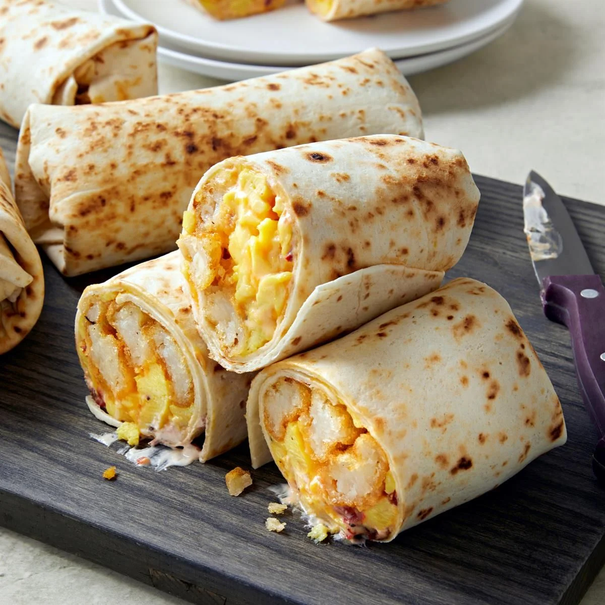 Breakfast burrito with eggs and potatoes