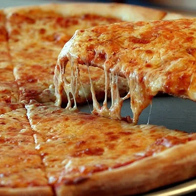 Cheesy Margherita pizza with gooey mozzarella