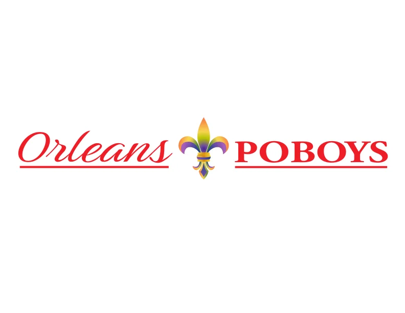 Logo of Orleans Poboys featuring a colorful fleur-de-lis