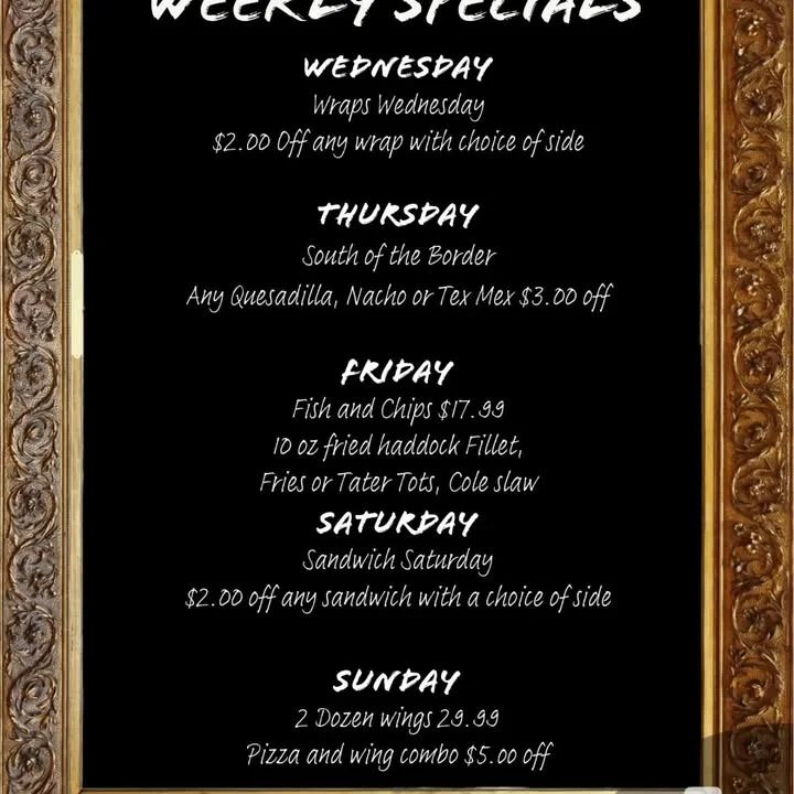 Weekly restaurant specials menu with diverse cuisine offerings