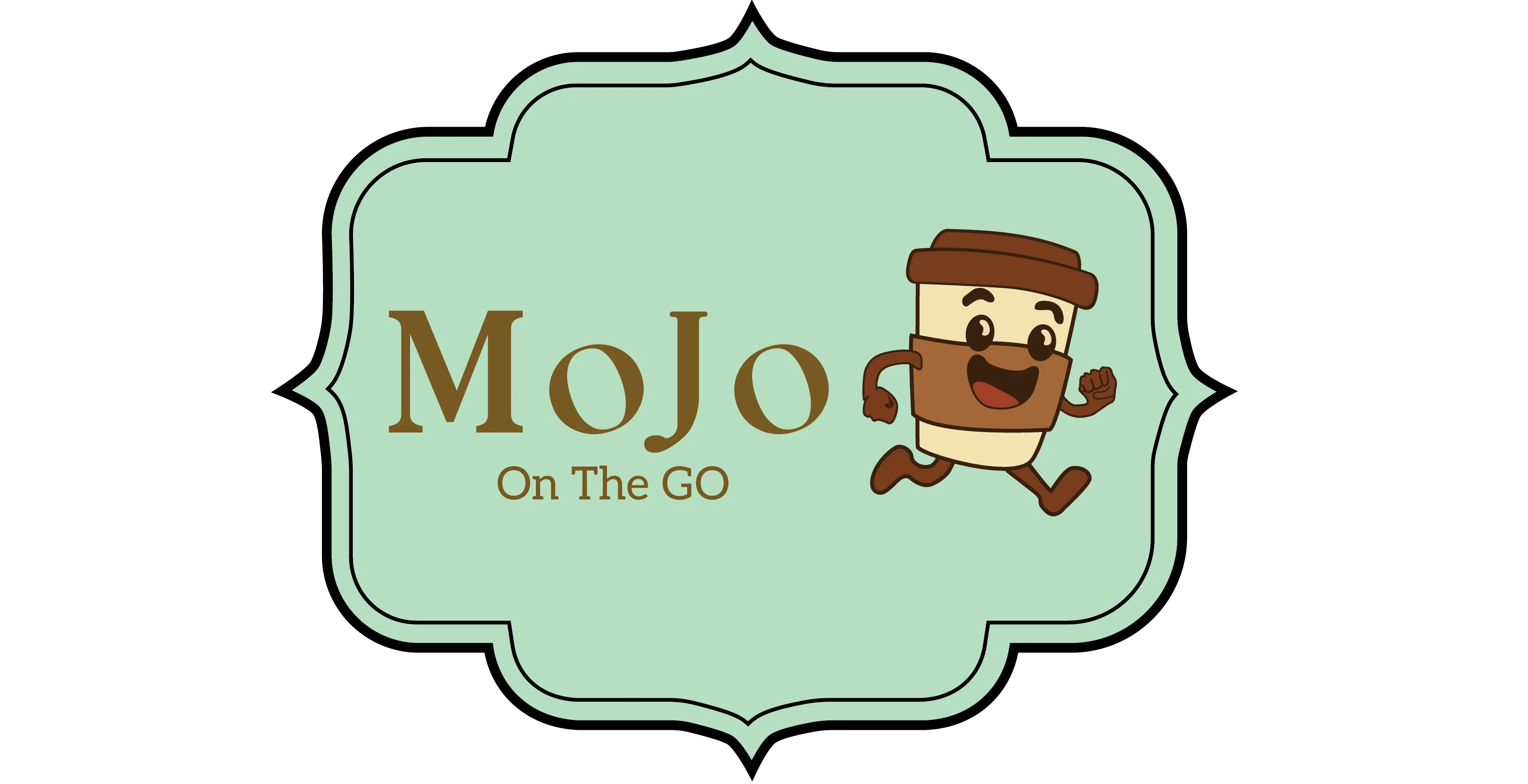 MoJo On The Go logo featuring a cheerful coffee cup character