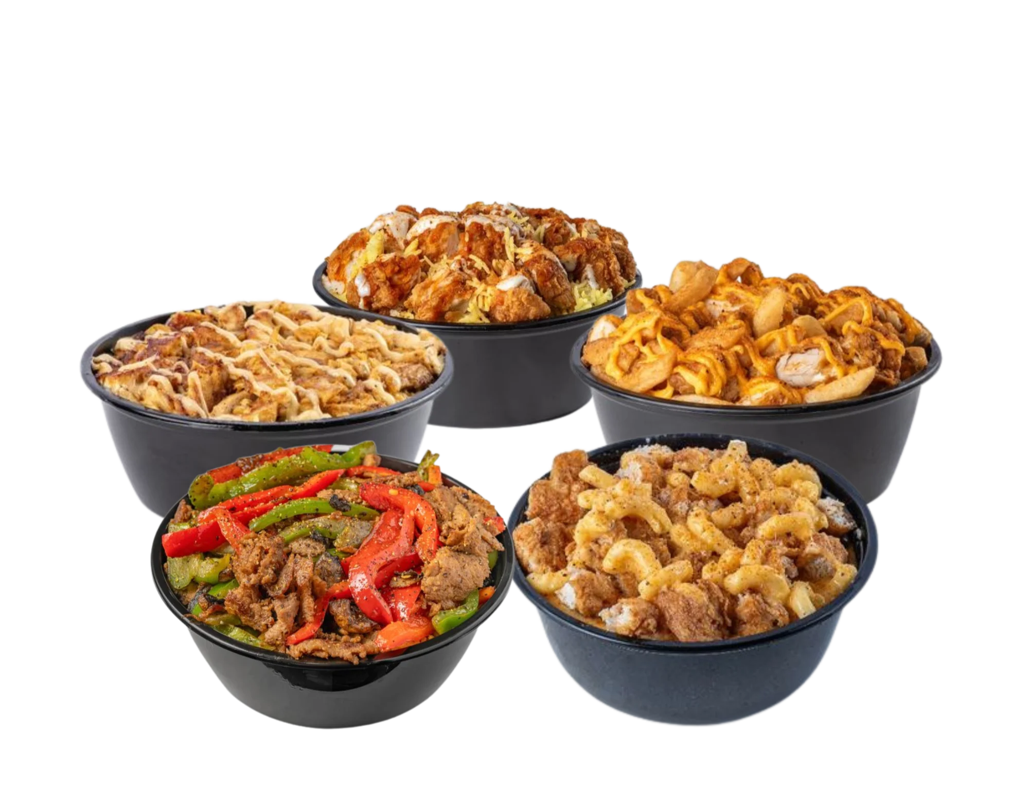 Chicken and rice bowls and mac and cheese bowls