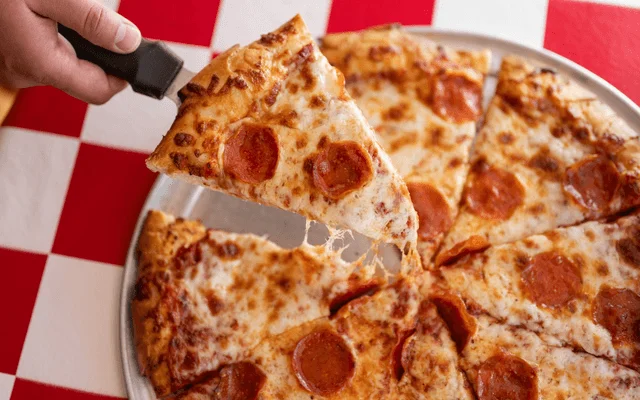 A closeup of a pepperoni pizza