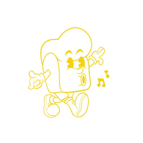 Playful cartoon bread character dancing happily