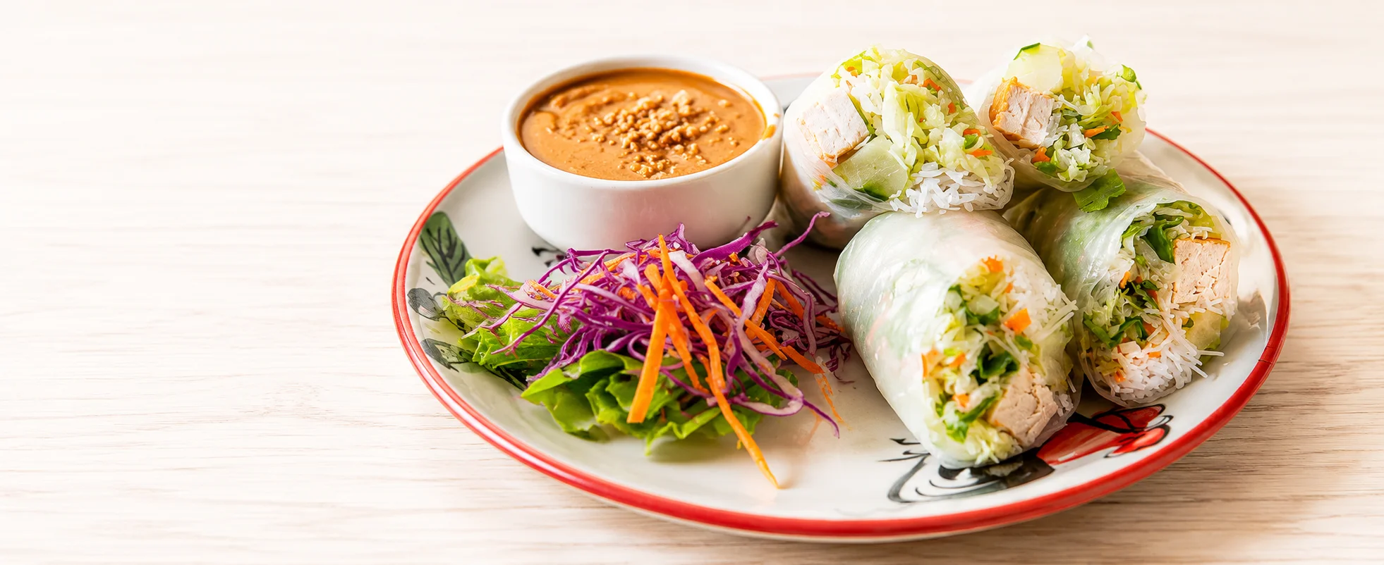 Vietnamese fresh spring rolls with peanut sauce