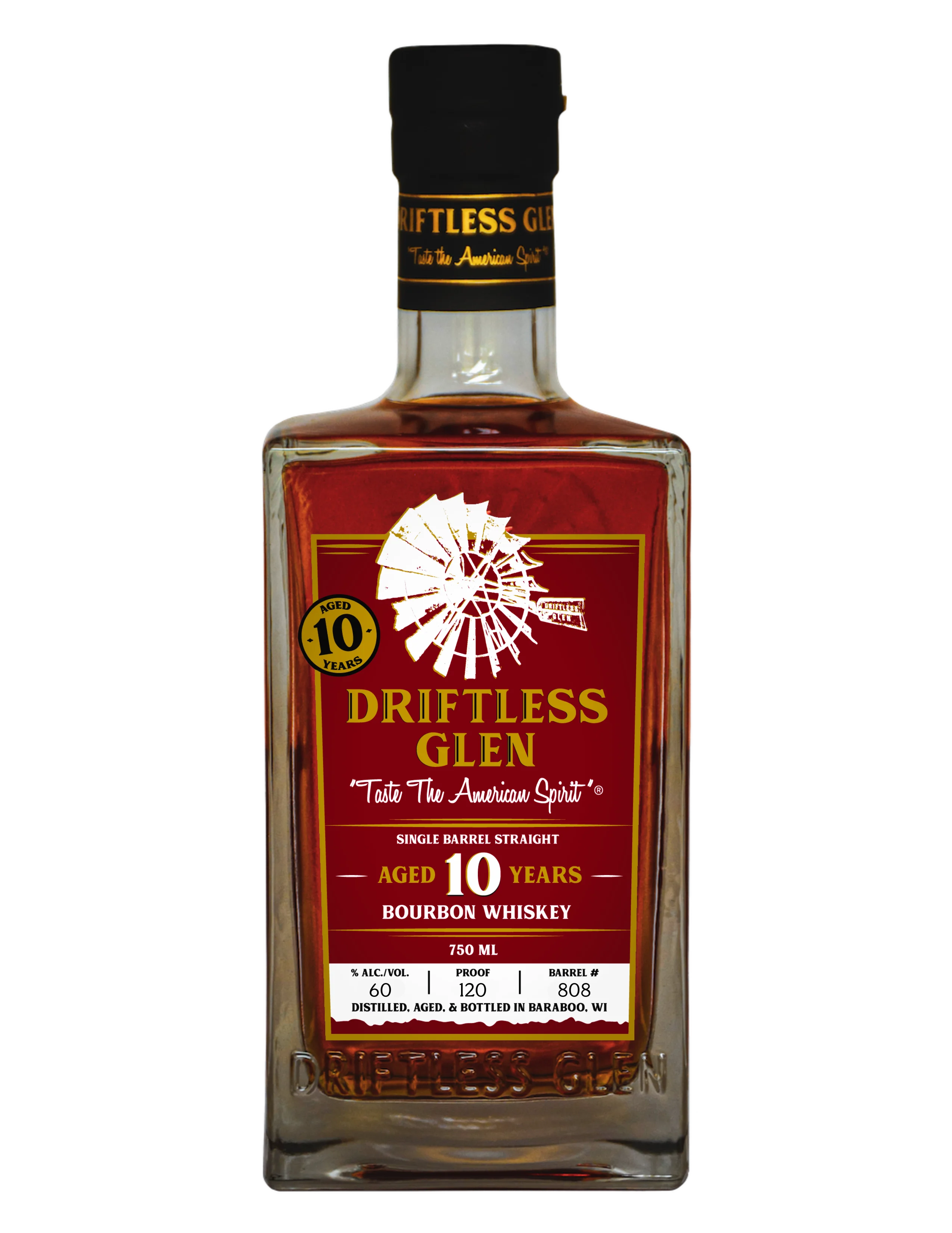 Bottle of Driftless Glen 10-Year Bourbon Whiskey