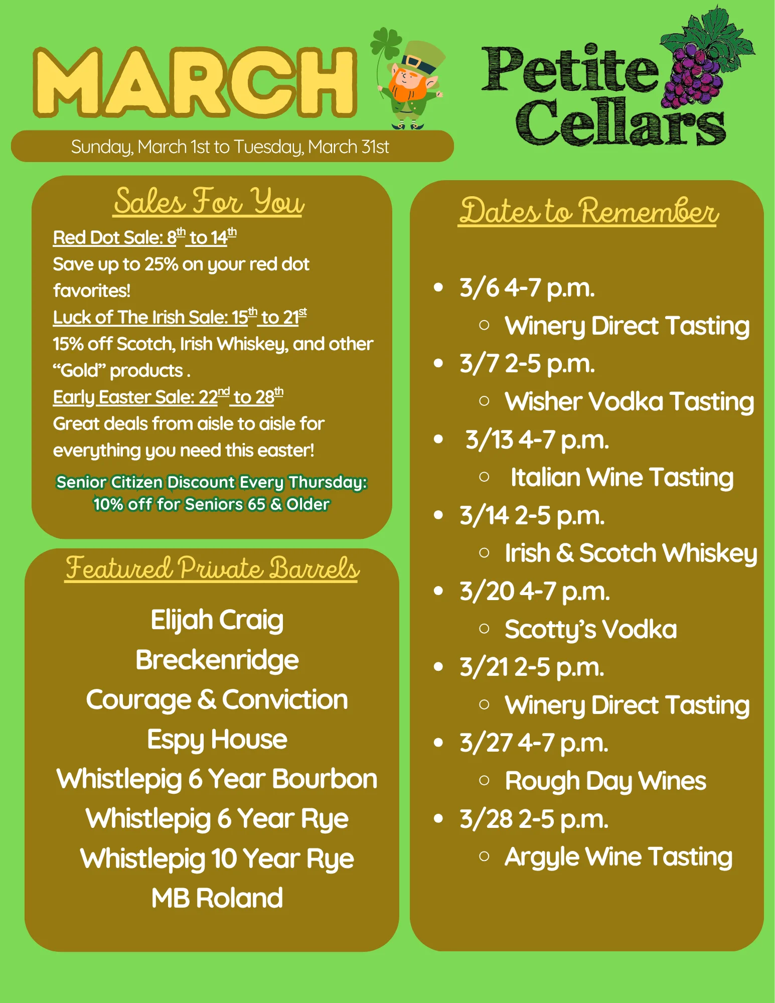 March newsletter image featuring restaurant updates and promotions.