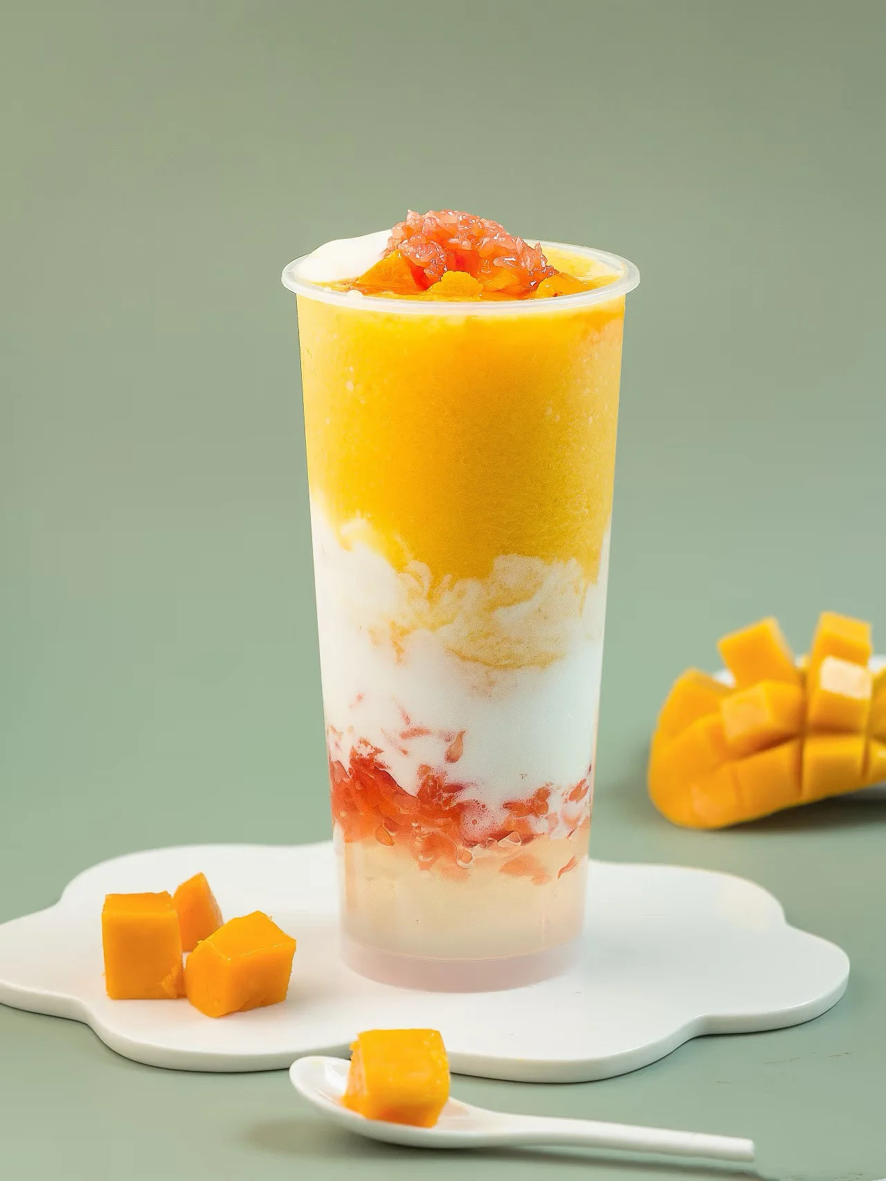 Refreshing mango sago dessert in a tall glass