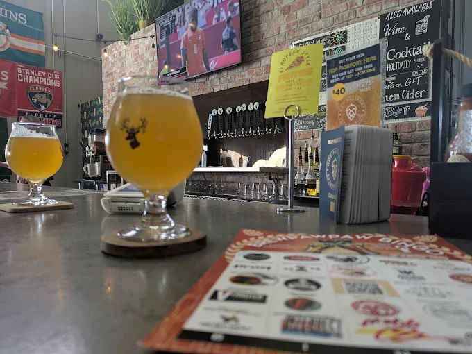 Modern brewery interior with stainless steel tanks
