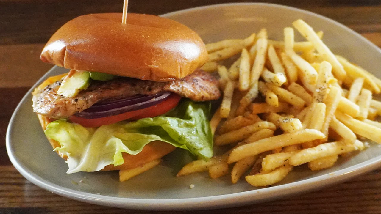 Grilled chicken sandwich with fries
