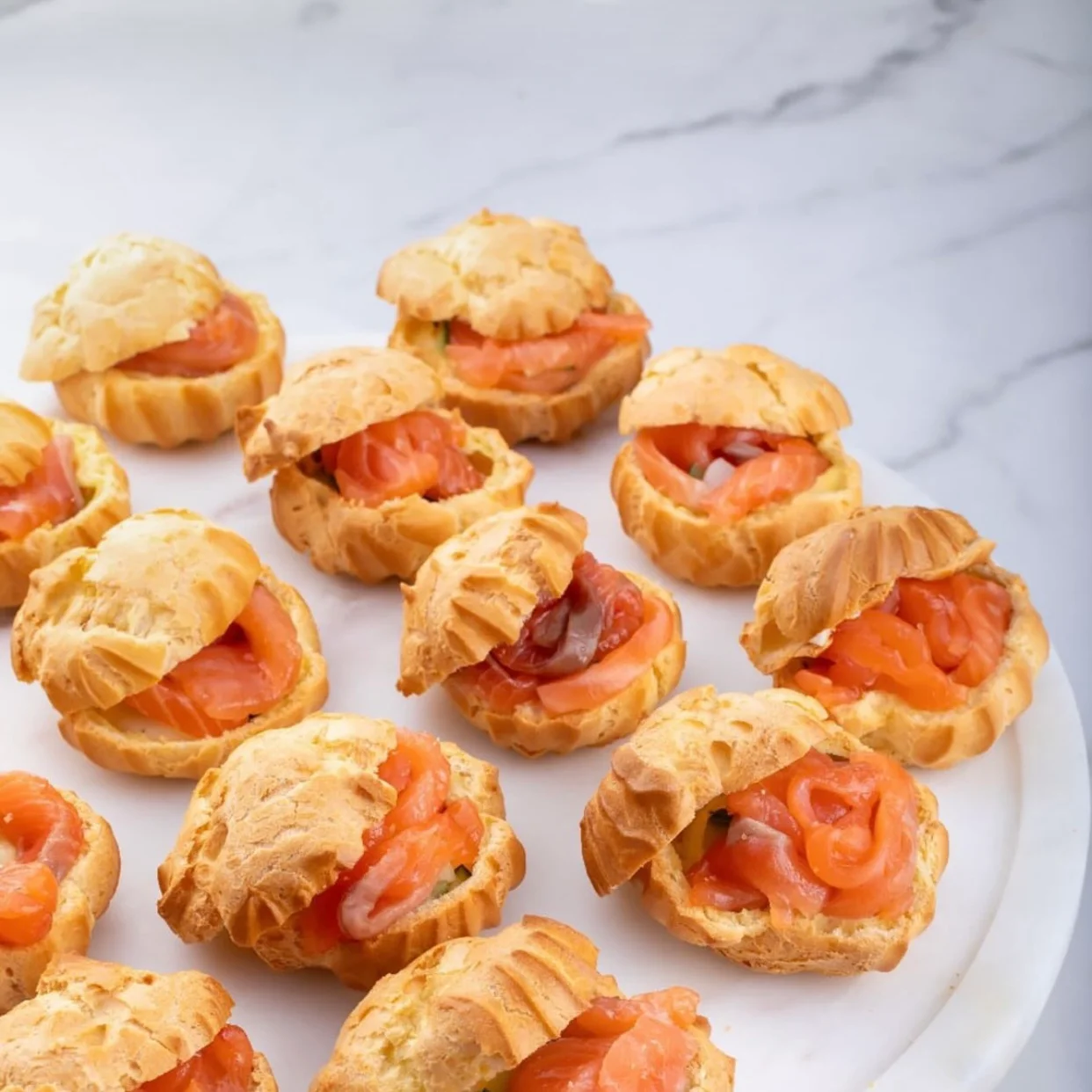 Savory French gougères filled with smoked salmon