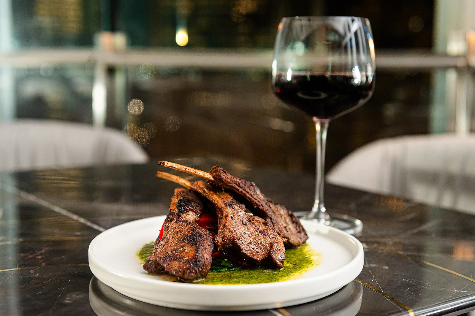 Grilled lamb chops with chimichurri sauce
