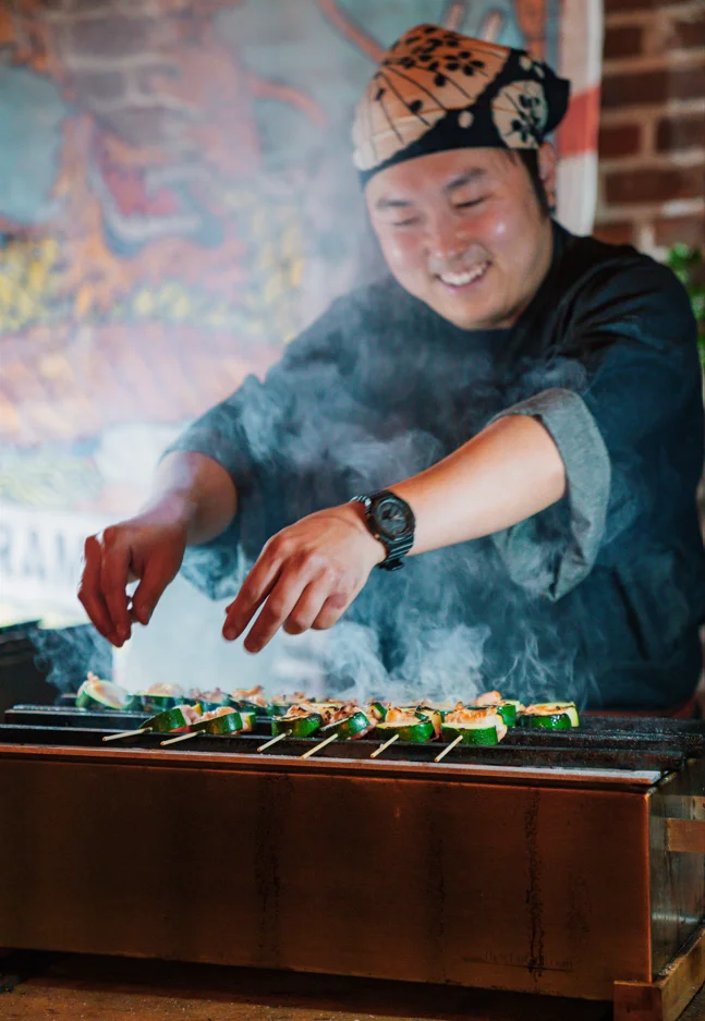 Artful Asian fusion dishes on a wooden table