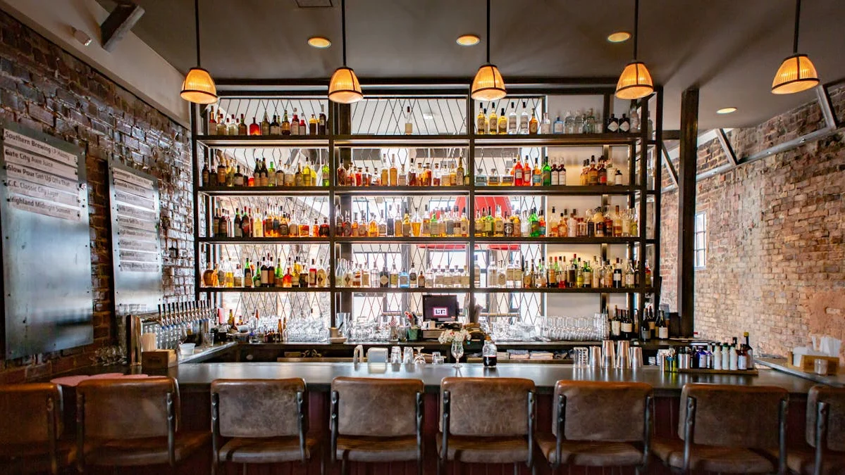 an expansive bar featuring different types of liquor bottles
