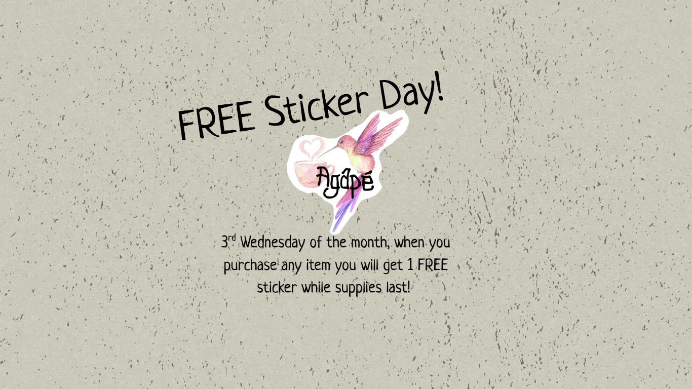 Promotional flyer for Free Sticker Day at Agape cafe