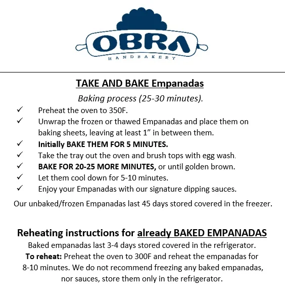 Instructions for baking empanadas with step-by-step visuals.