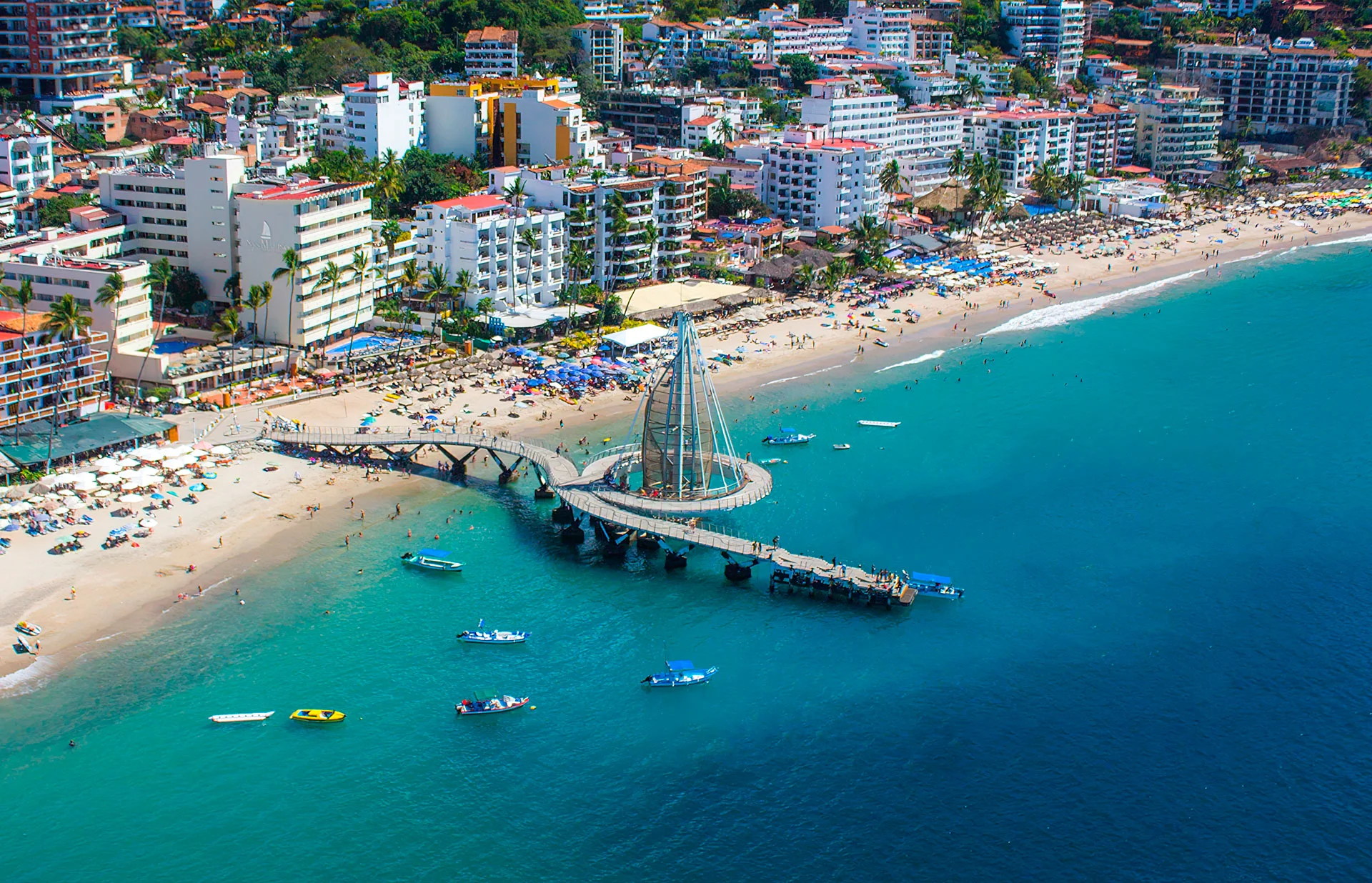 Puerto Vallarta beach sail sculpture, view from a drone