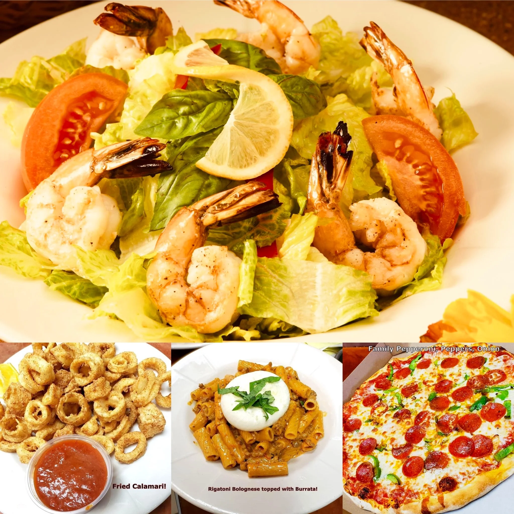 Seafood salad with grilled shrimp and fresh greens