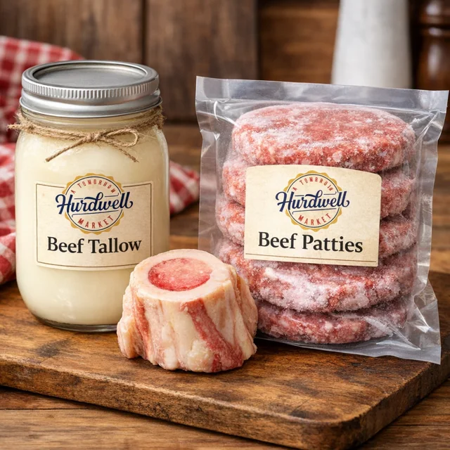 Beef tallow and patties from a local market
