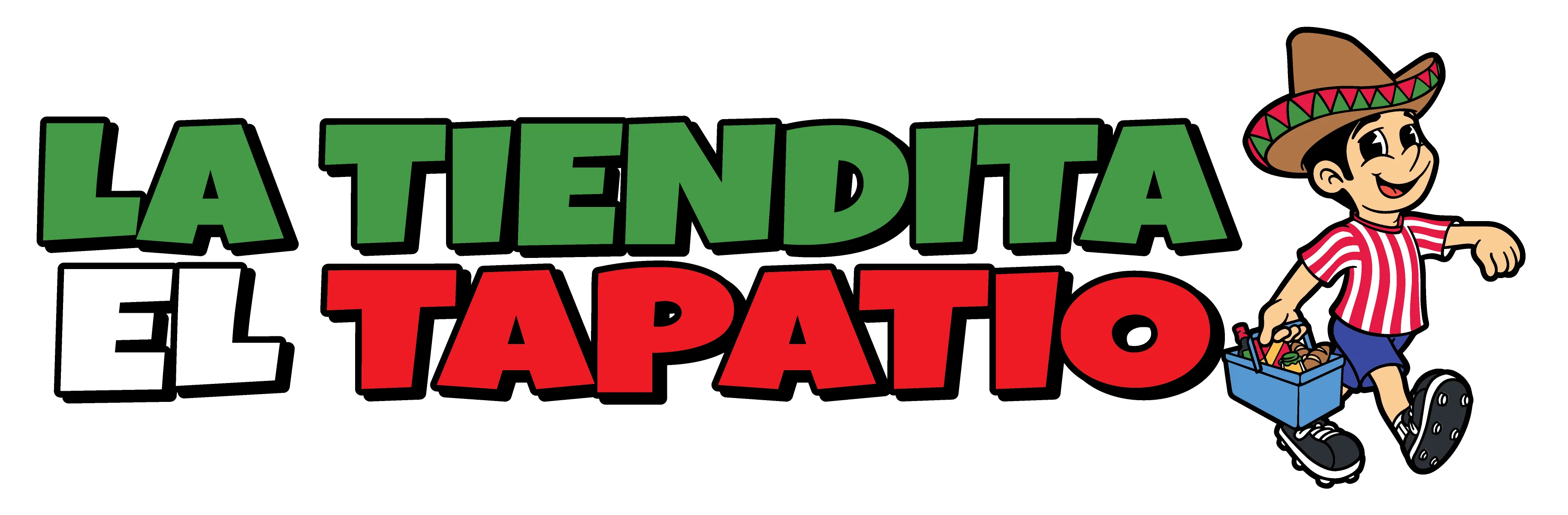 A colorful logo featuring a boy in a sombrero holding a basket, with bold text reading 'LA TIENDITA EL TAPATIO'.