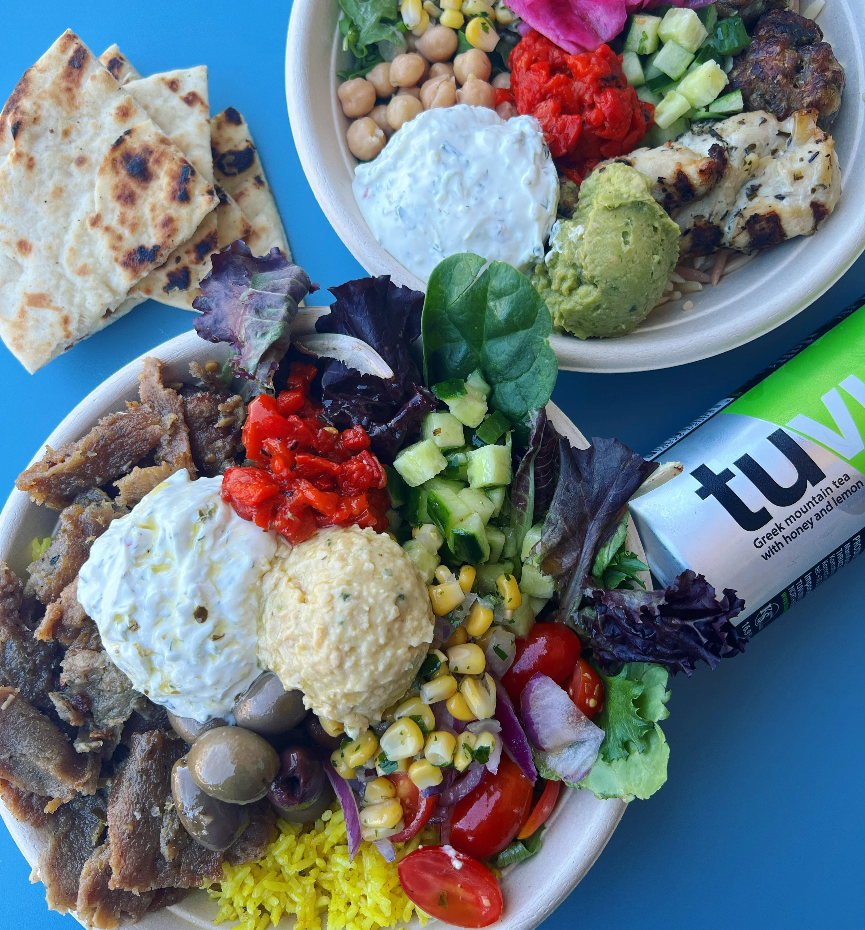 Mediterranean platter with grilled meats and fresh vegetables
