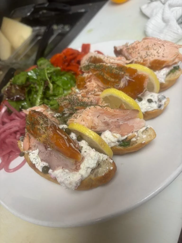 Smoked salmon open-faced sandwiches with lemon