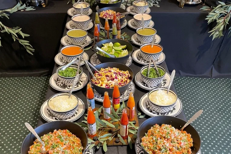 Vibrant Mexican taco bar with fresh toppings and salsas