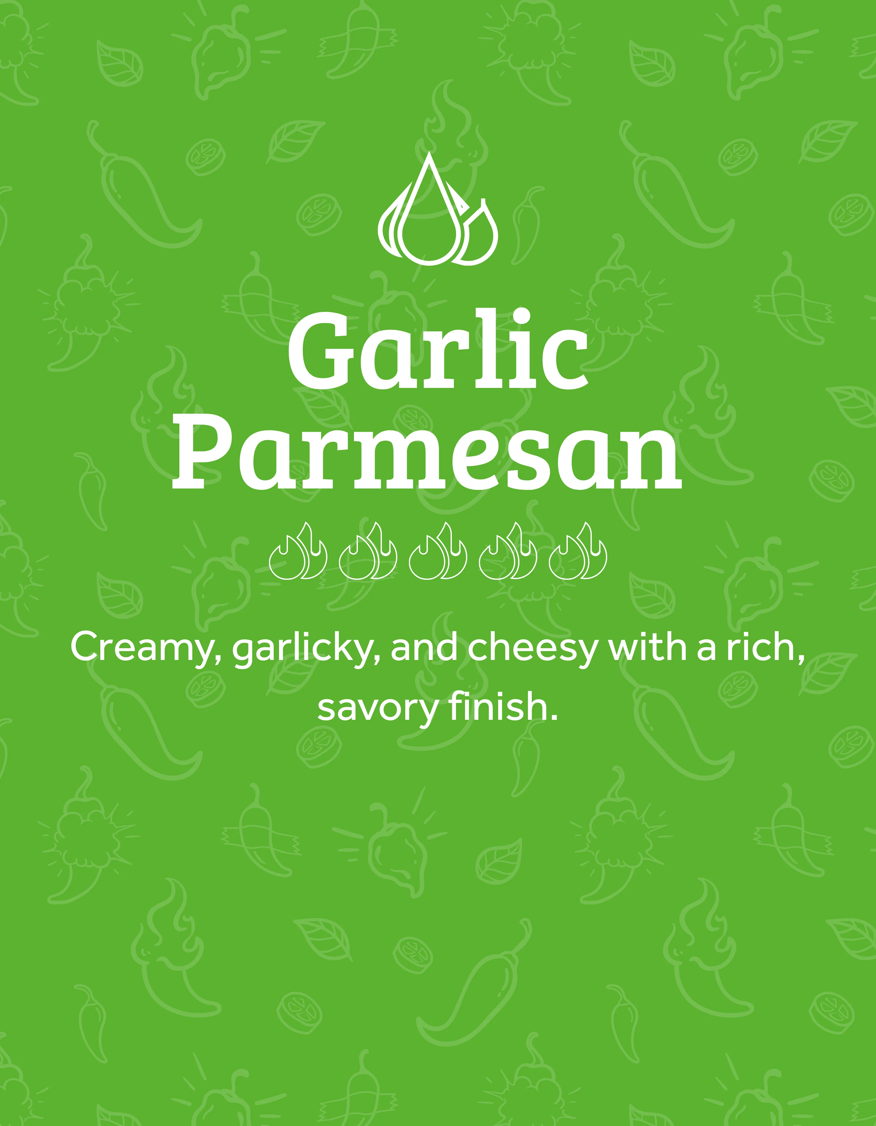Creamy garlic parmesan sauce on a vibrant green background