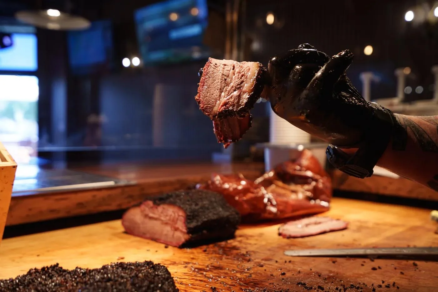 Sliced brisket from a Texas barbecue restaurant
