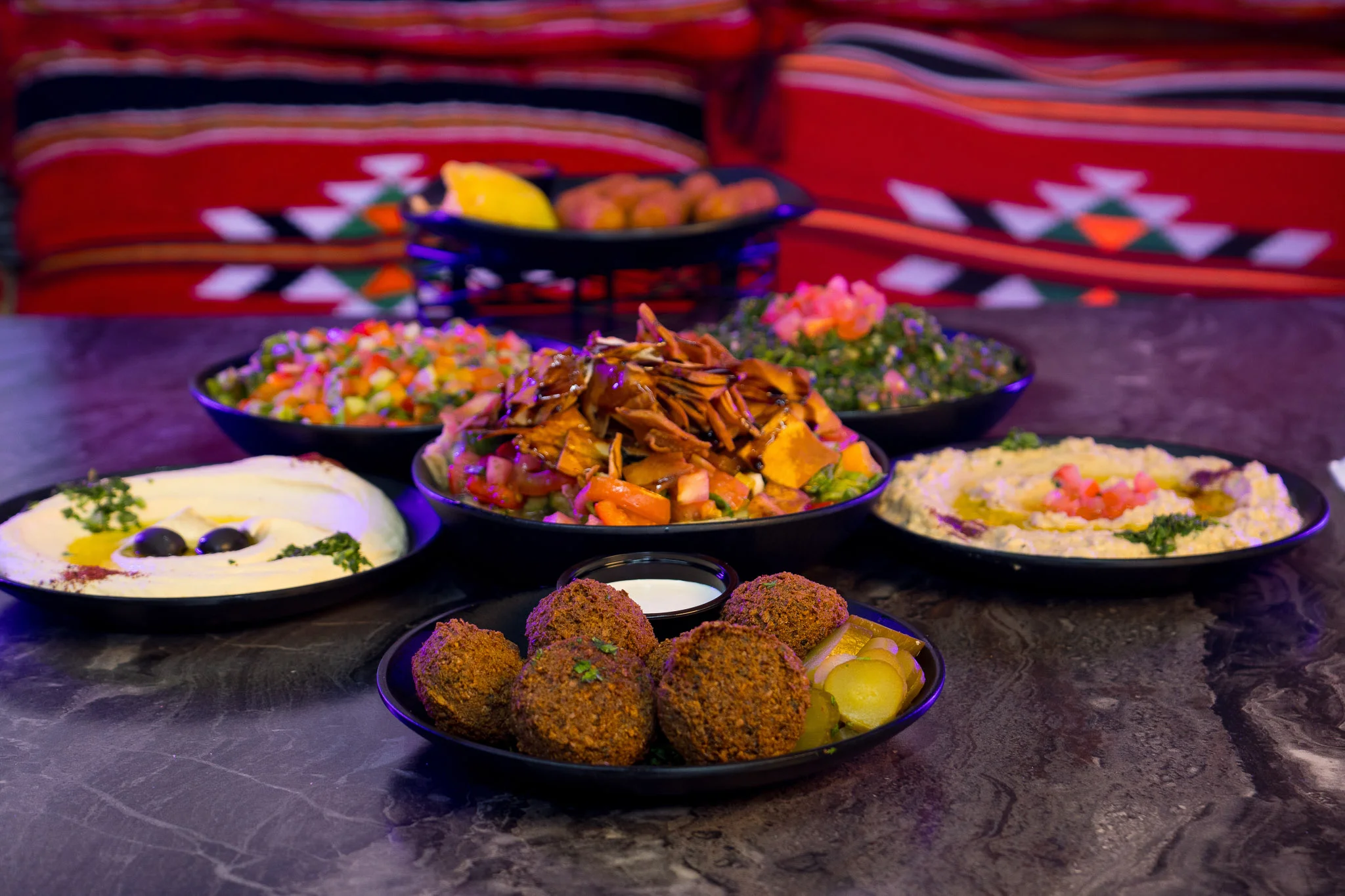Mediterranean mezze platter with falafel and hummus