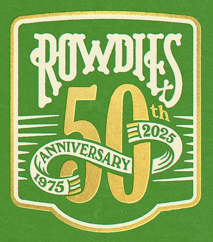 50th anniversary logo for Rowdies restaurant, celebrating 1975-2025