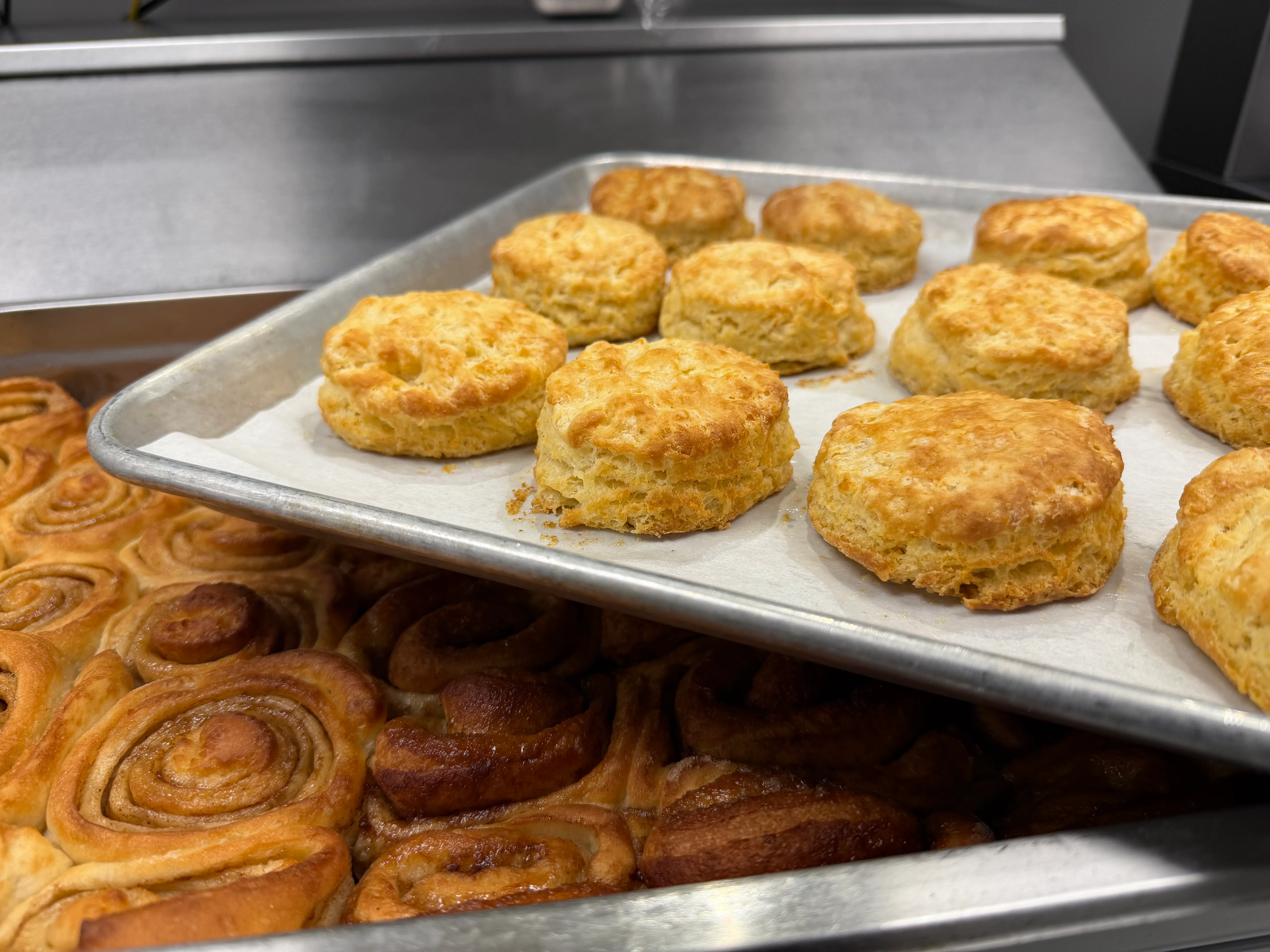Freshly baked Southern biscuits and cinnamon rolls