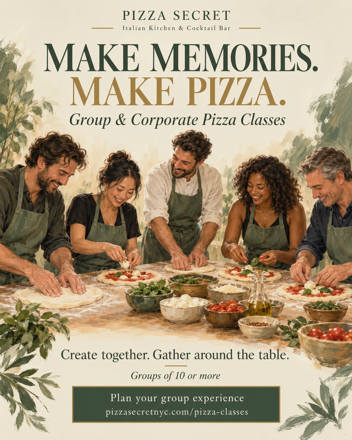 Friends and colleagues making pizza: Group and Corporate Pizza Classes at Pizza Secret