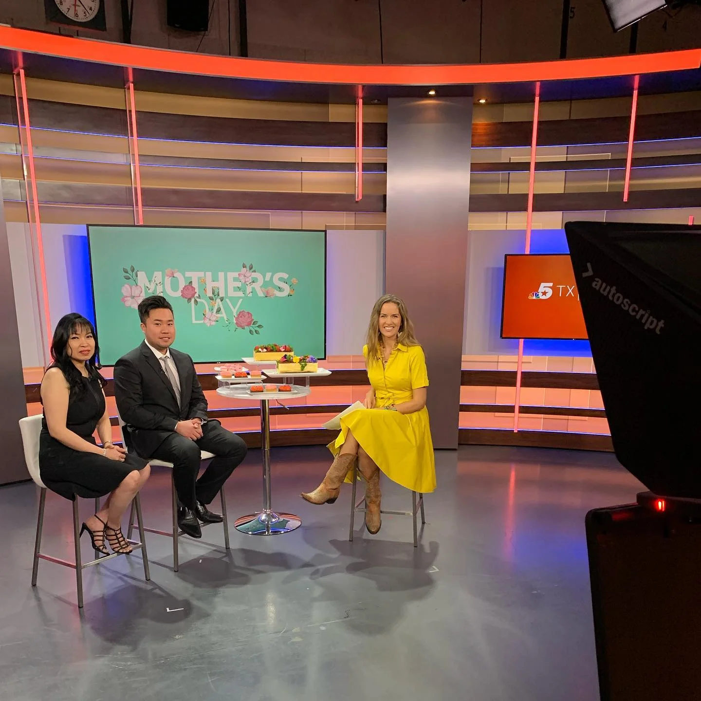 Television segment for Mother's Day celebration with guests and treats