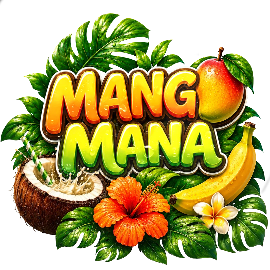 Tropical fruit illustration with bold colorful typography