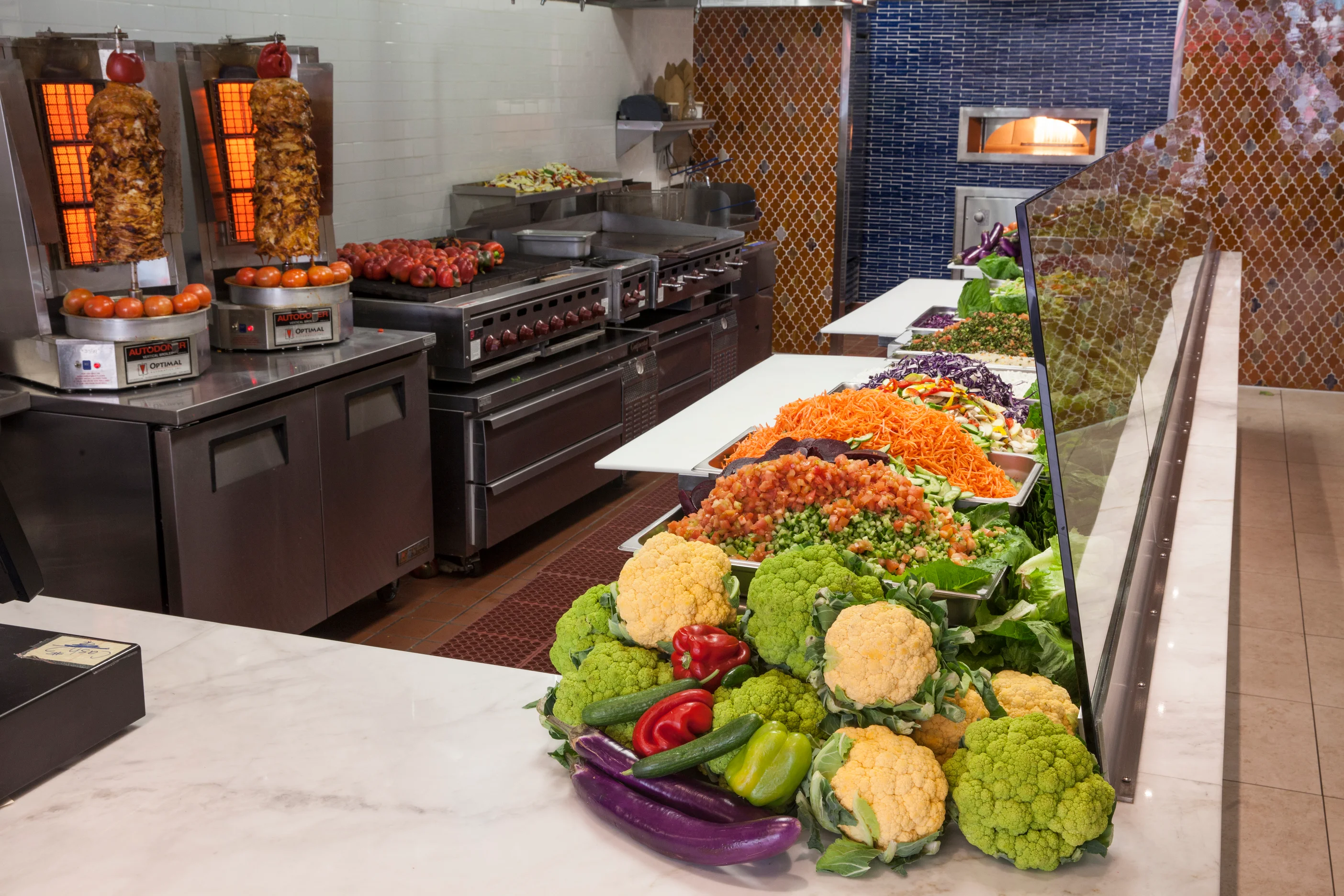 Vibrant Mediterranean salad bar with fresh vegetables