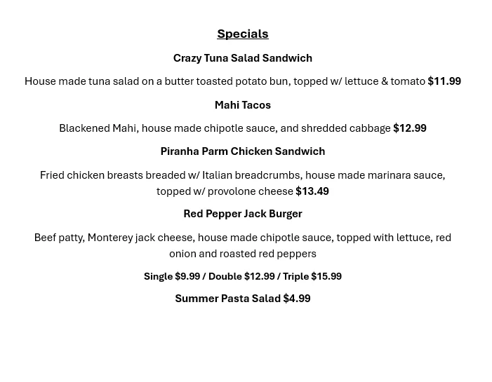 Specials menu featuring diverse sandwiches and tacos