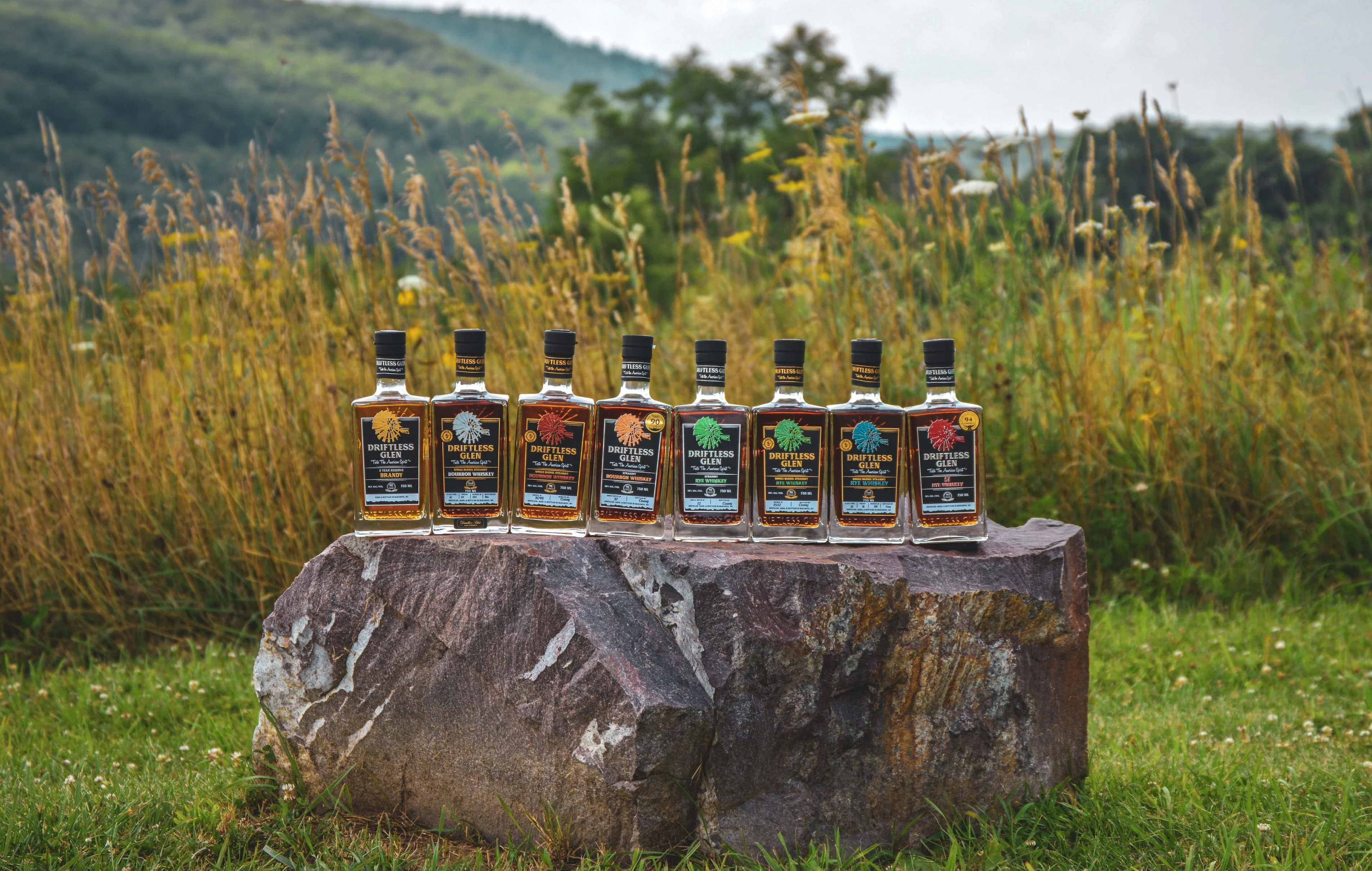 Driftless Glen spirits ranging from brandy to bourbon to rye