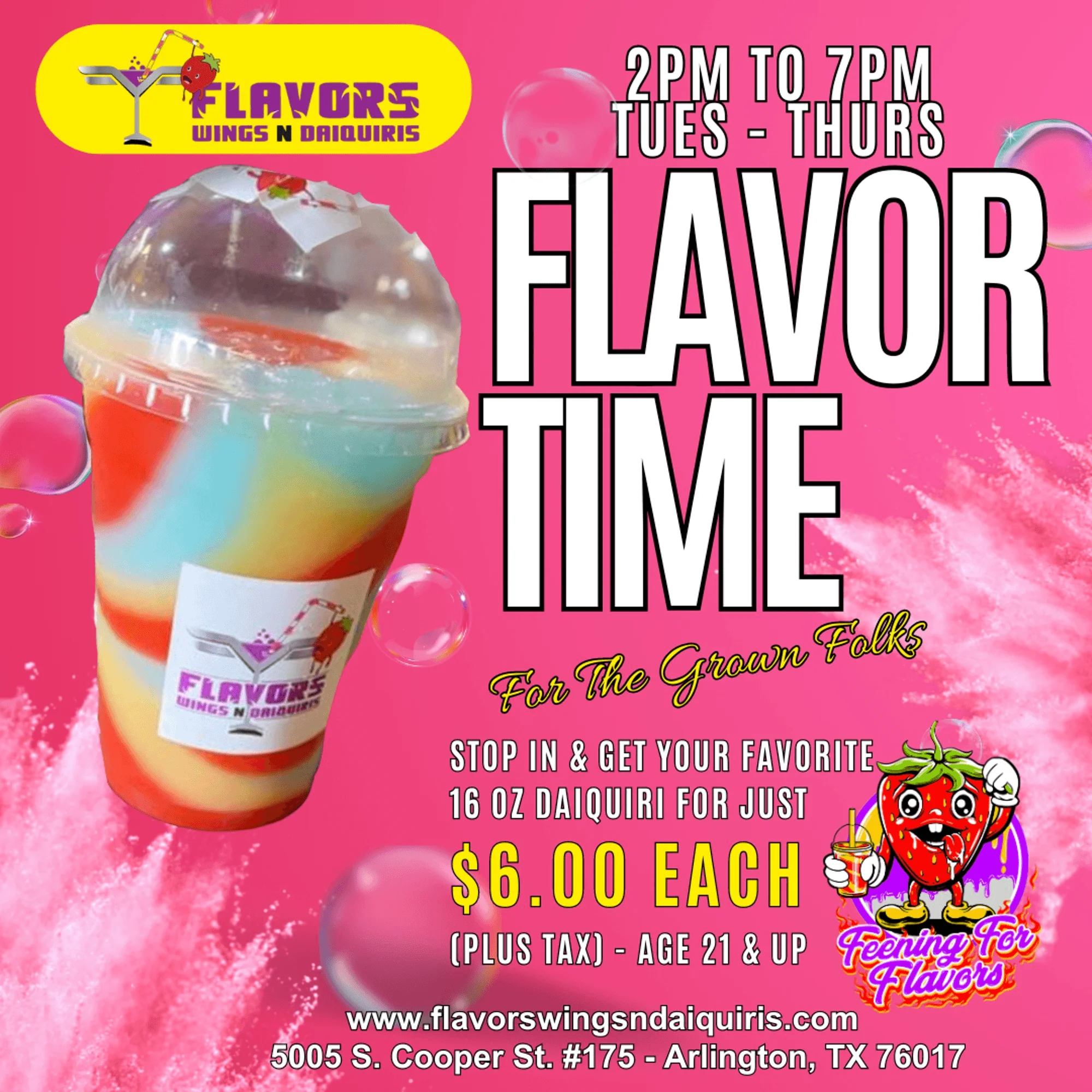 Flavor Time, Happy Hour Tuesday thru Thursday