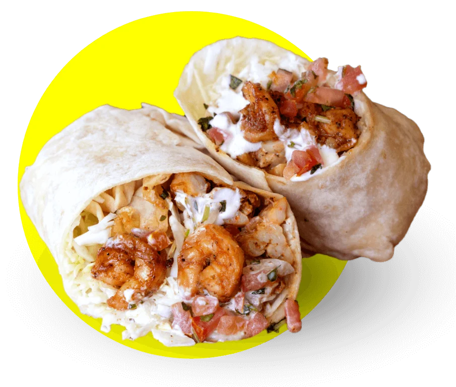Shrimp burrito wrapped in a flour tortilla
