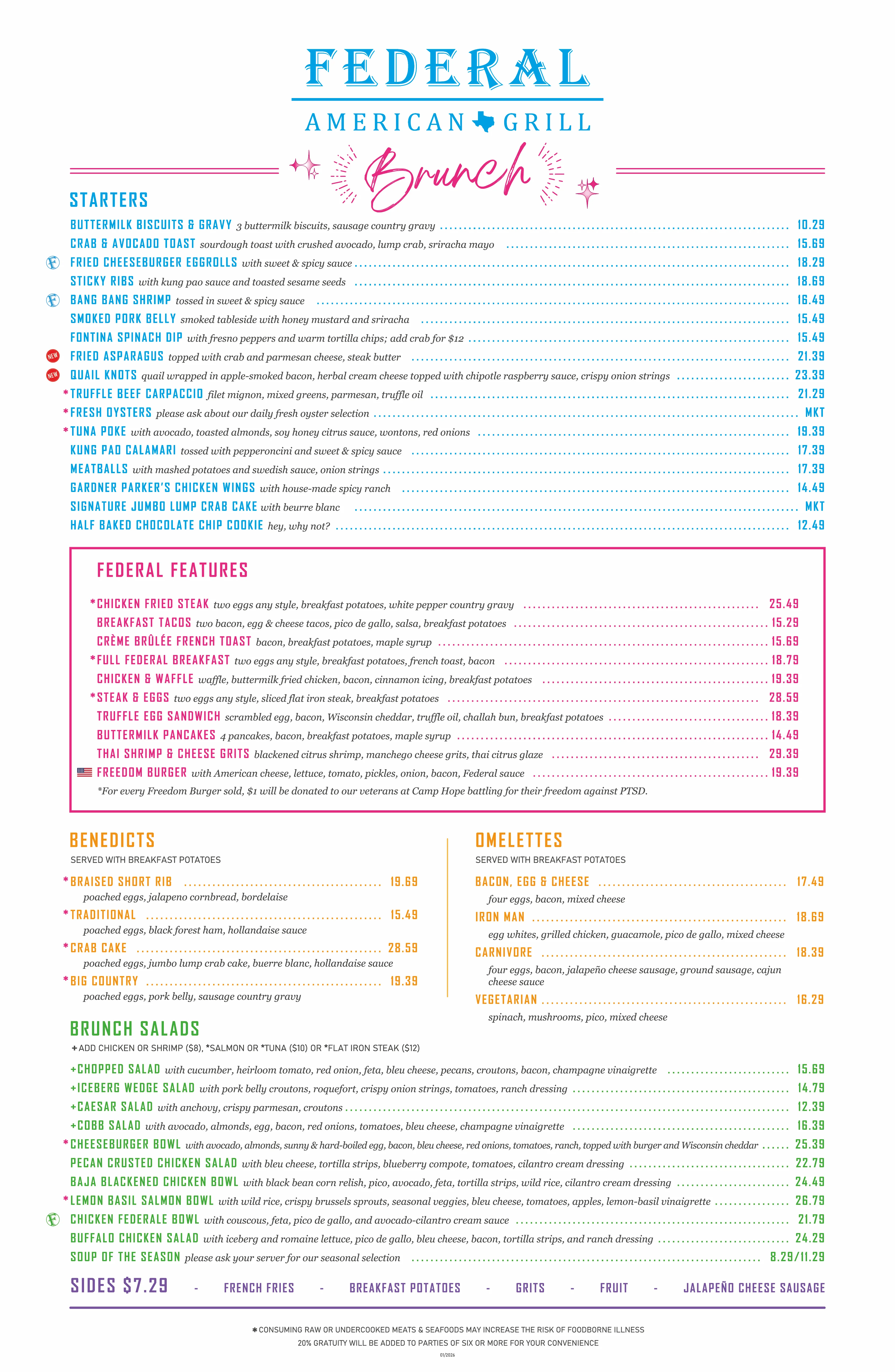 Brunch menu featuring a variety of delicious dishes and drinks.