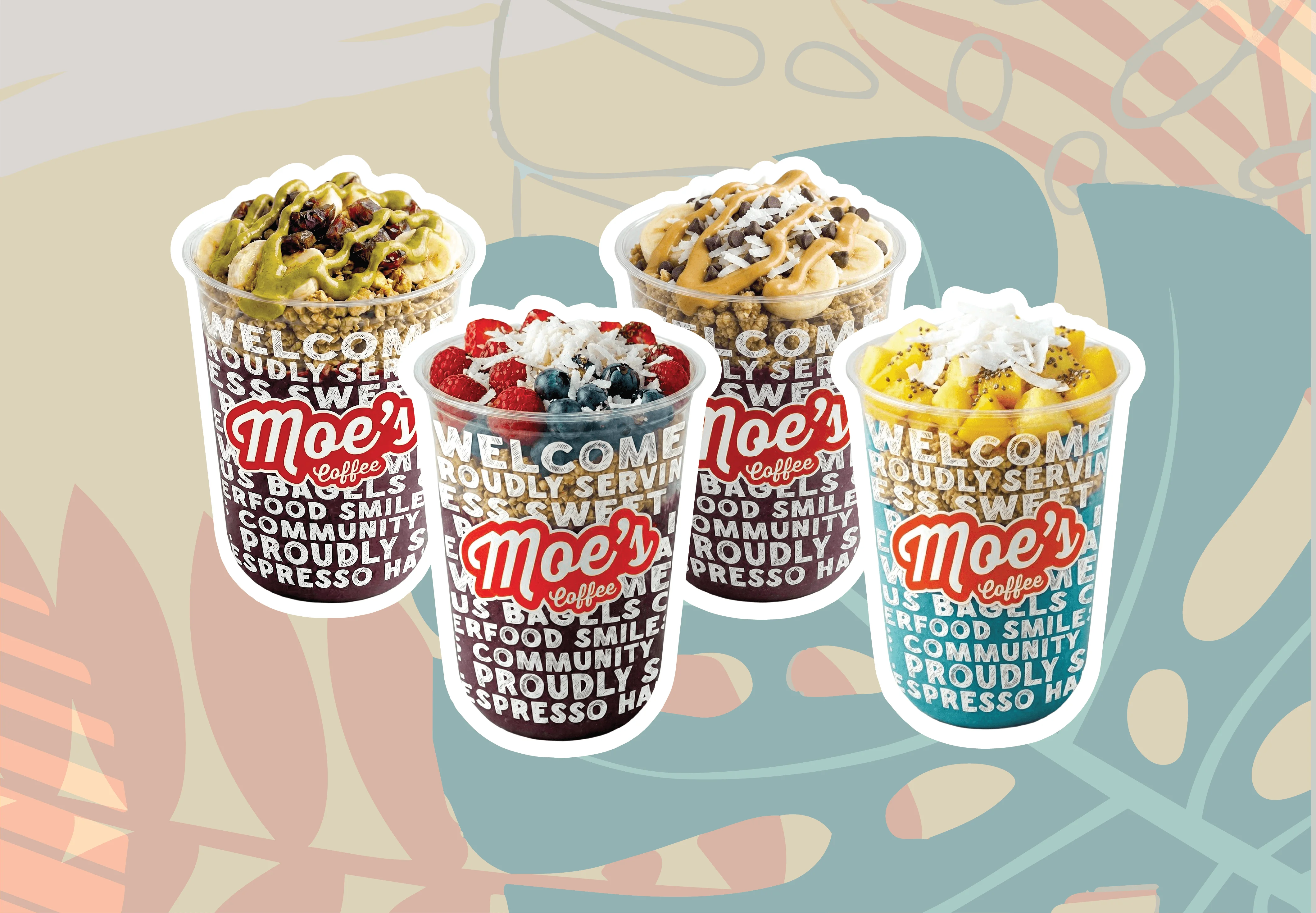 Colorful smoothie bowls from Moe's Coffee
